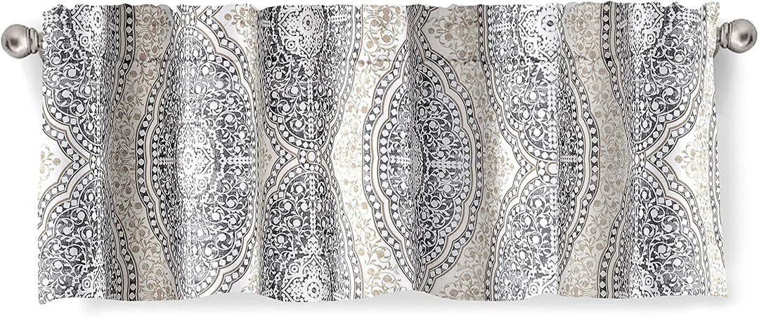 Pastel Damask Printed Window Valance 52 X 14 Beige Grey