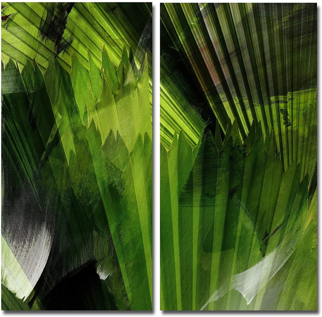 Abstract Palm Leaves' 2 Piece Oversized Canvas Wall Art Modern Contemporary Rectangle Wood - Diamond Home USA