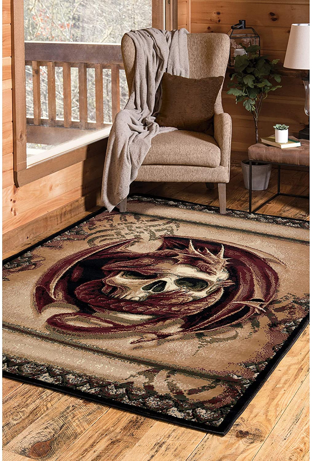 Area Rug 5'3 X 7'2 Brown Red Border Novelty Rectangle Polypropylene Contains Latex Stain Resistant - Diamond Home USA