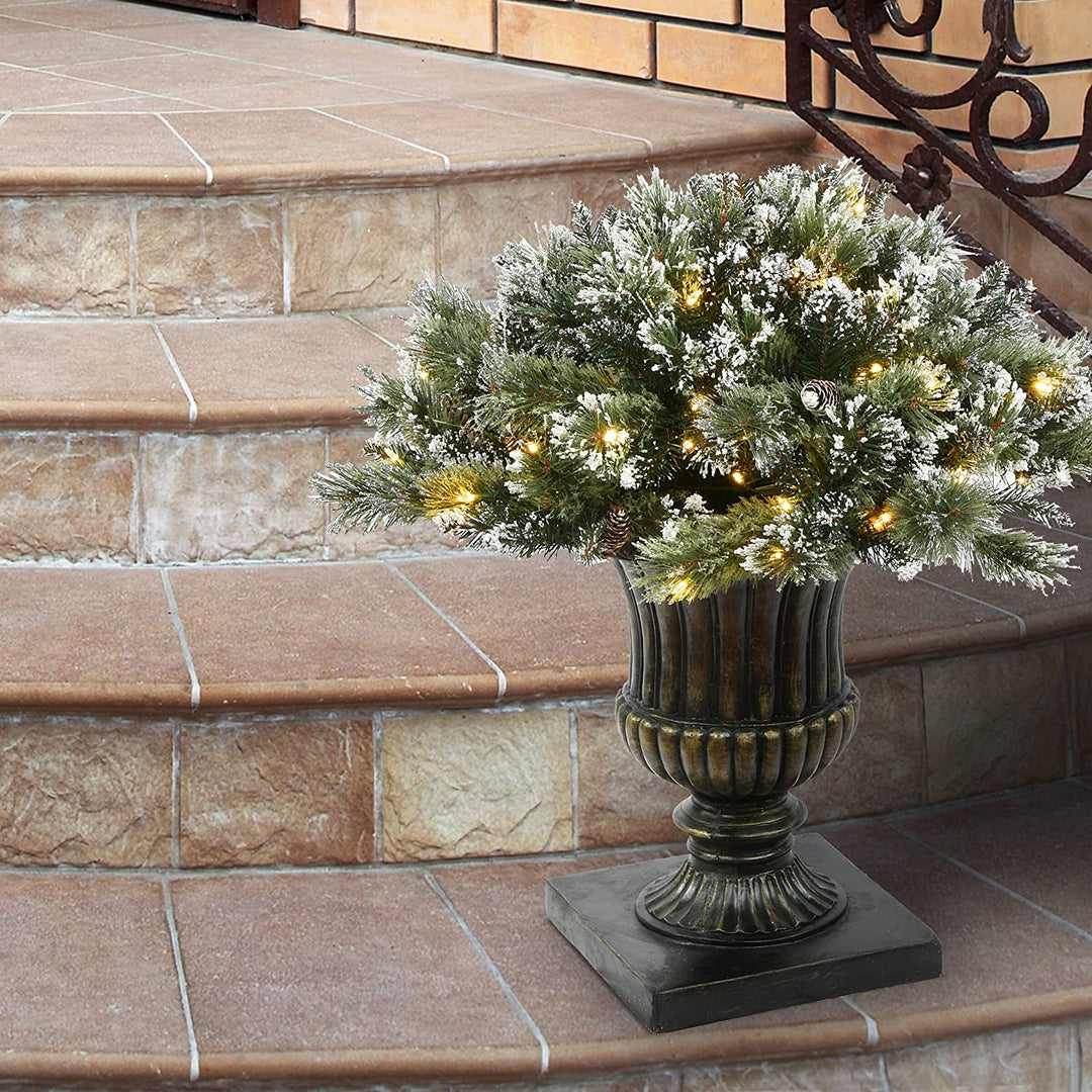 36" Glittery Bristle Pine Urn Filler Green Led Lights - Diamond Home USA