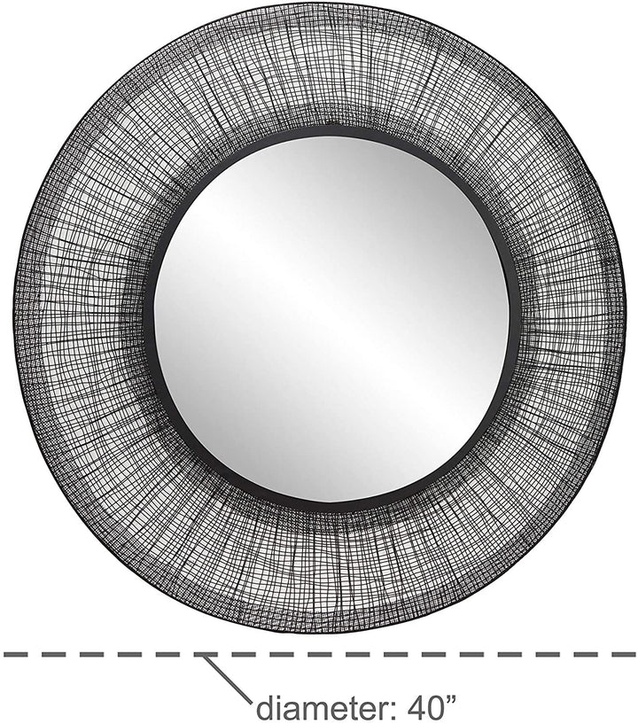 Large Round Metal Wall Mirror Black Mesh Frame 40 X 1 40round Modern Contemporary - Diamond Home USA