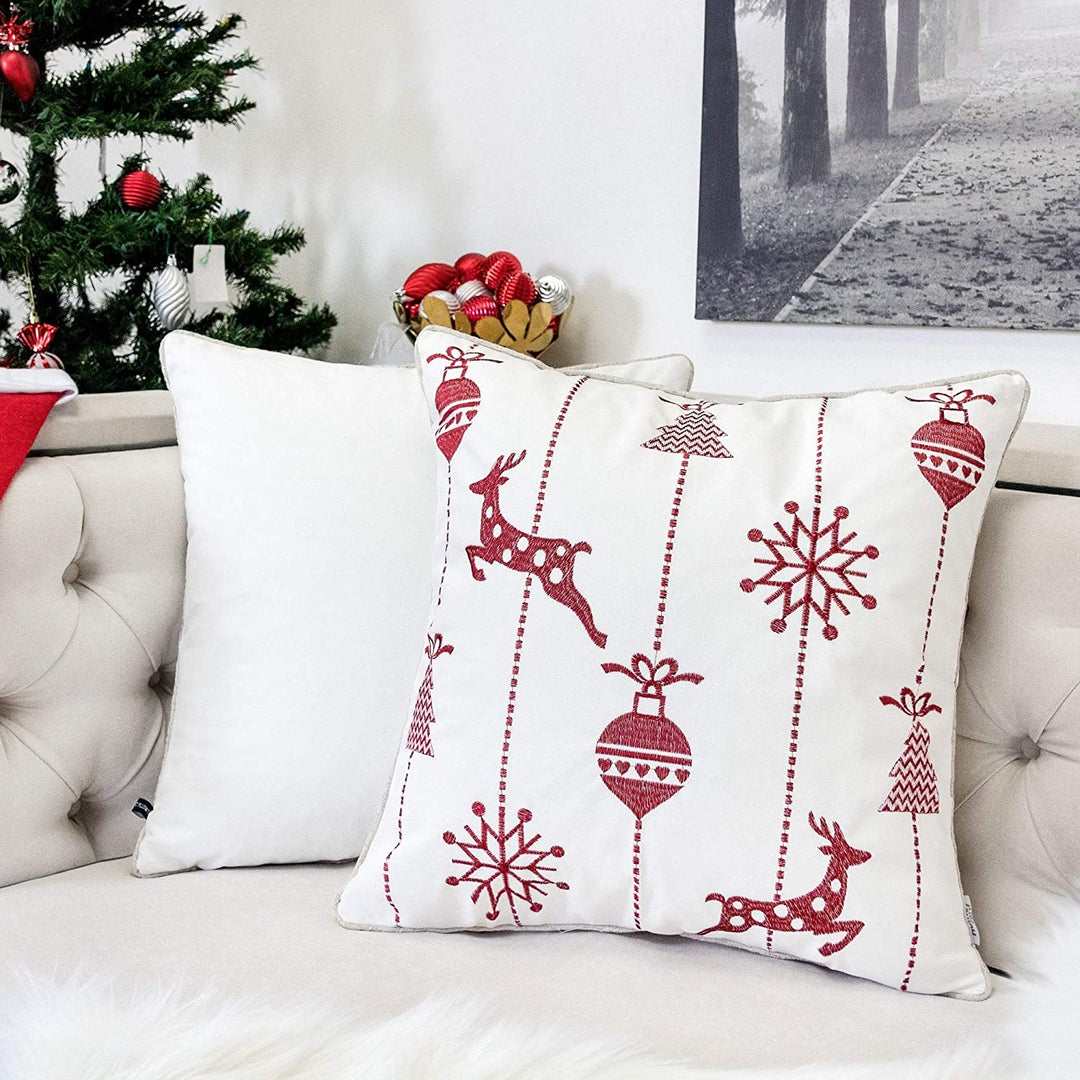 Reindeer Velvet 20" Square Christmas Throw Pillow White Solid Color Removable Cover - Diamond Home USA