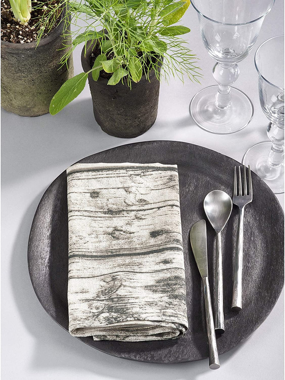Wood Grain Design Cotton Napkin Set Brown Grey Graphic Casual Modern Contemporary Rustic Square