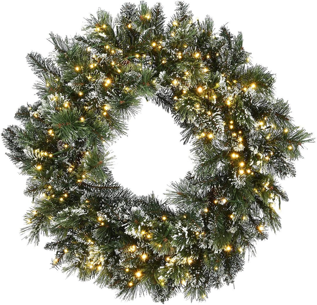 30" Glittery Bristle Pine Wreath Dual Color Led Cosmic