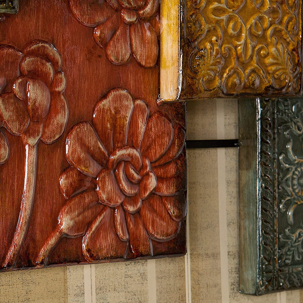 Floral Wall Sculpture Blue Brown Red Transitional Metal - Diamond Home USA