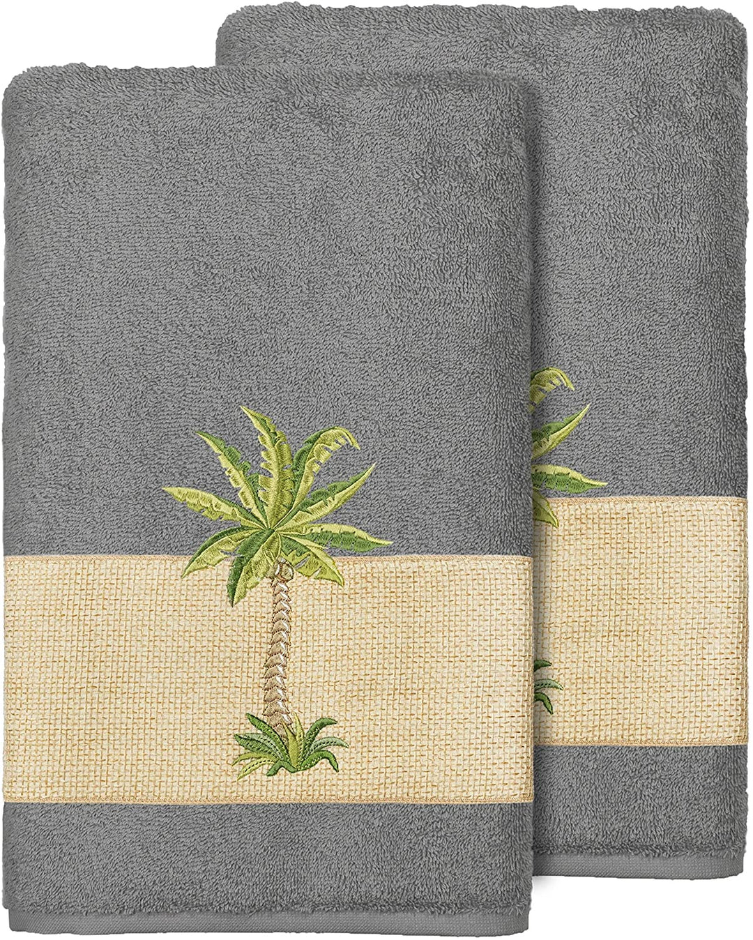 Turkish Cotton Palm Tree Embroidered Charcoal Grey Bath