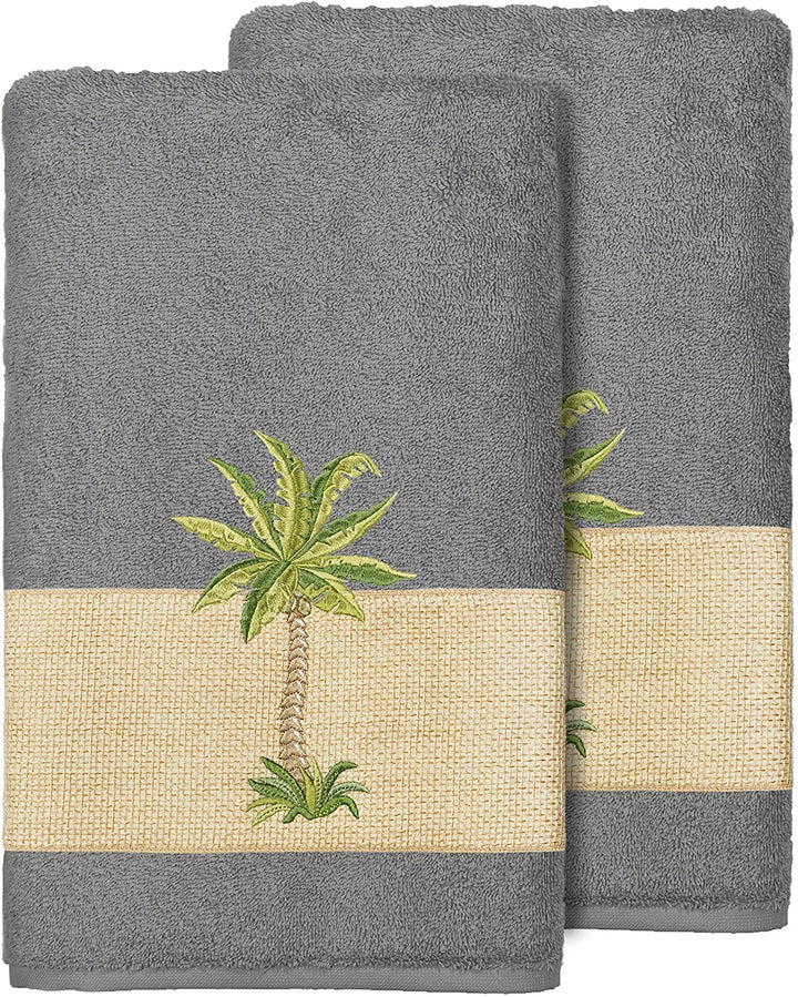 Turkish Cotton Palm Tree Embroidered Charcoal Grey Bath