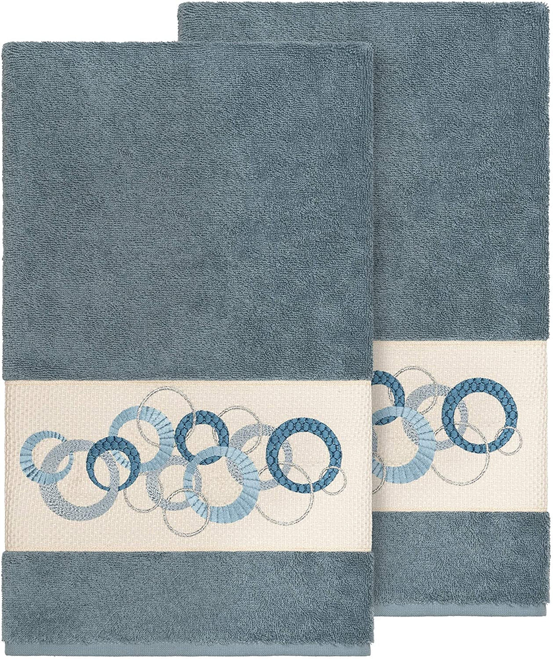 Turkish Cotton Circles Embroidered Teal Blue 2 Piece Bath