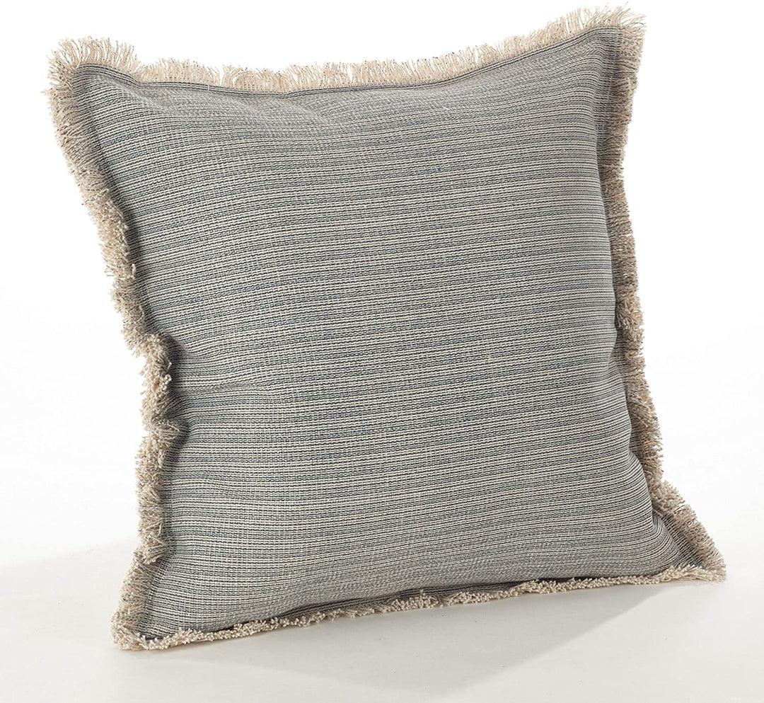Fringed Pinstriped Down Filled Cotton Throw Pillow Grey