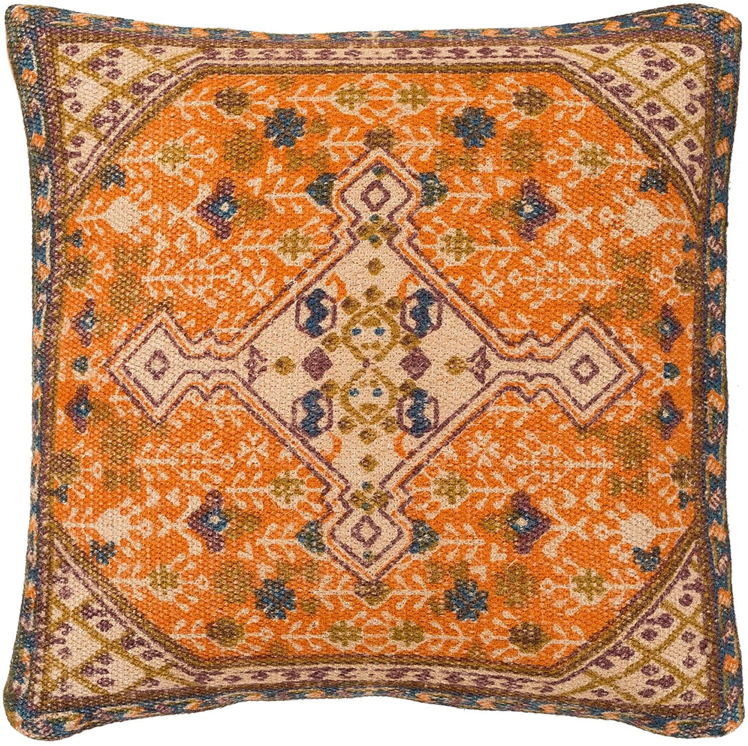 Orange 22 inch Throw Pillow Cover Medallion Transitional
