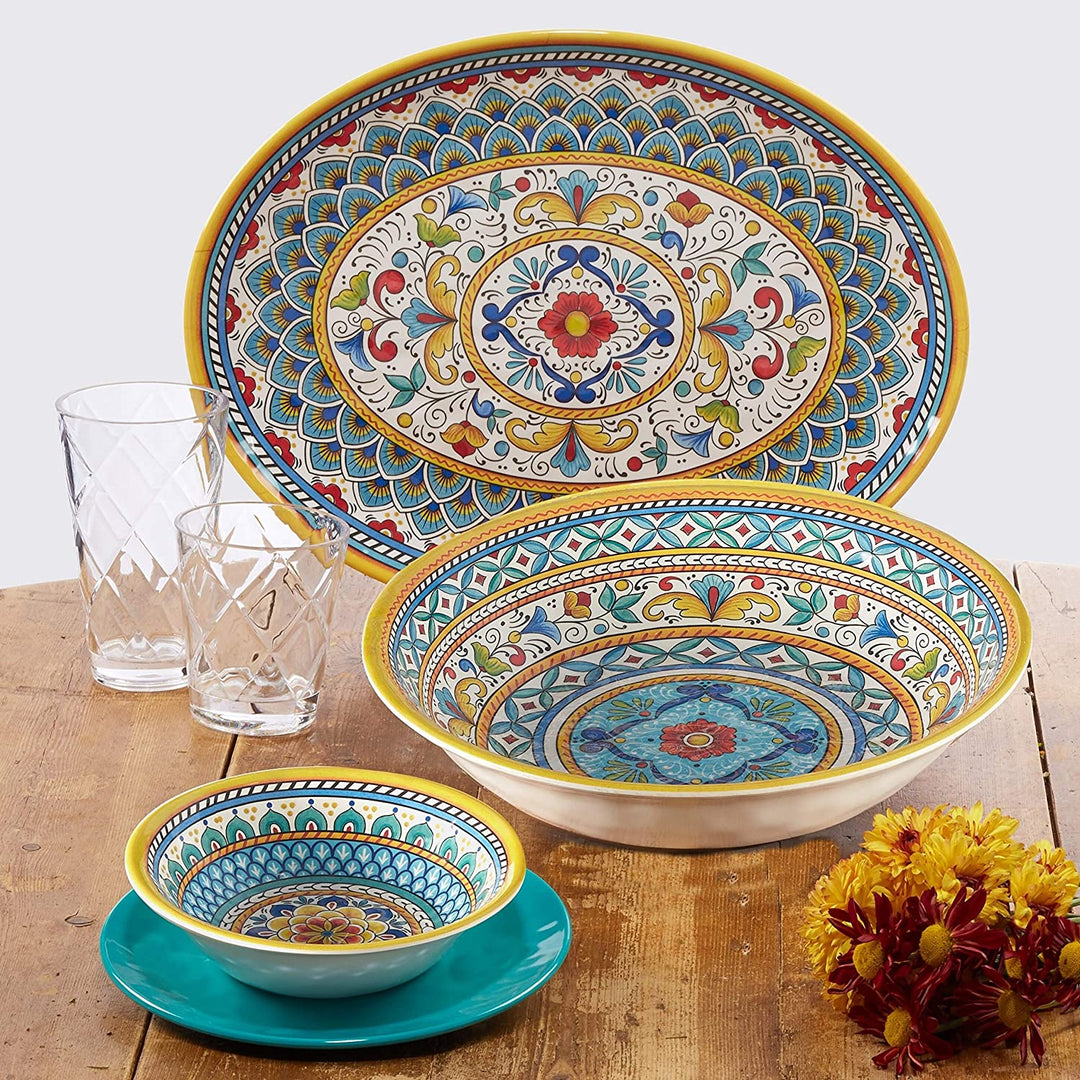 7 5 inch Melamine All Purpose Bowl (Set 6) Blue Color Yellow Floral Modern Contemporary Round 6 Piece Dishwasher Safe