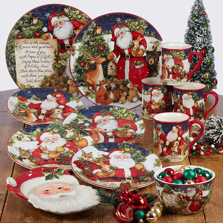 Magic Christmas Snowman 16 Oz Mugs (Set 4) Green Color Red Animal Transitional Round 4 Piece Dishwasher Safe - Diamond Home USA