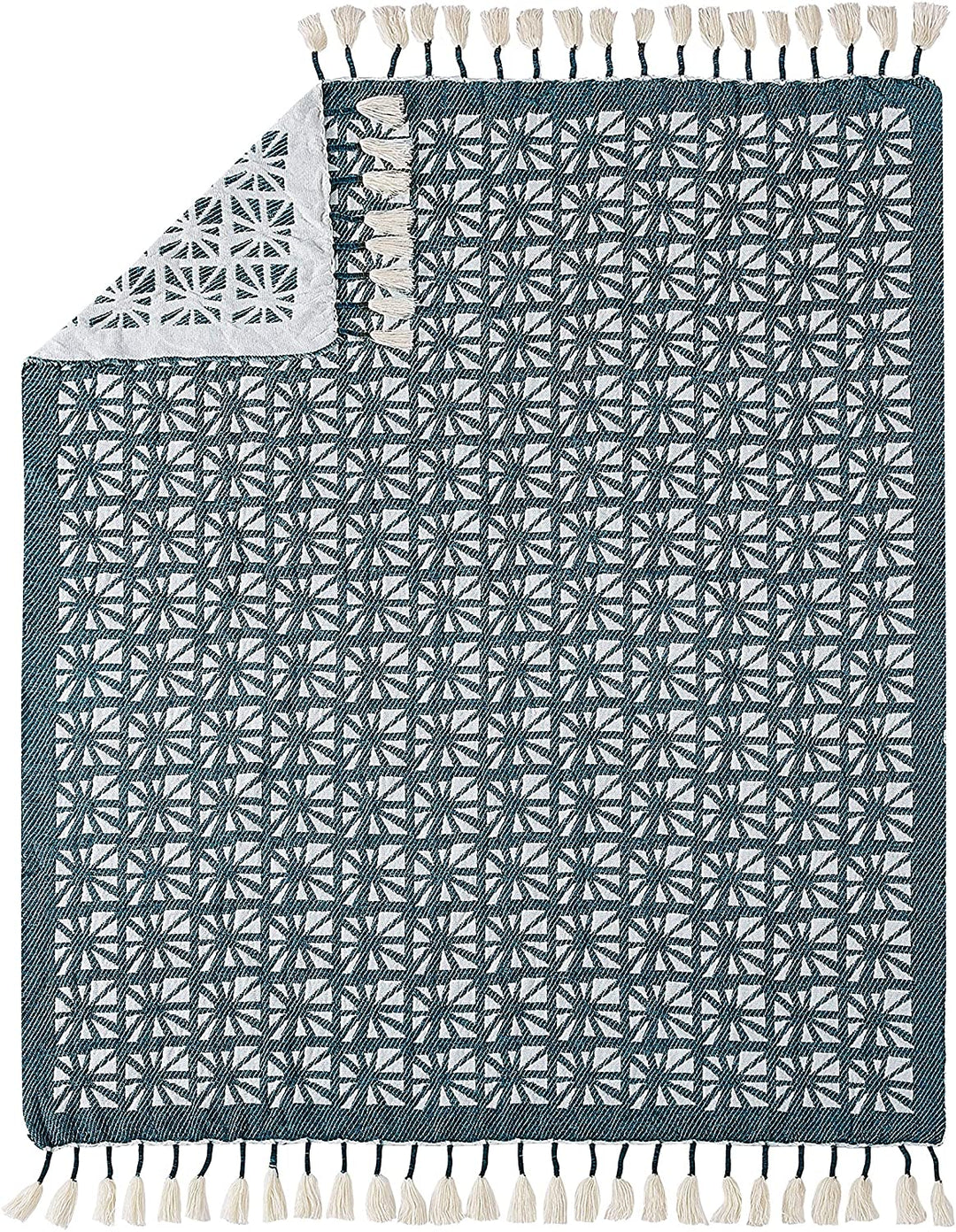 Throw Green Geometric Bohemian Eclectic Cotton Blend - Diamond Home USA