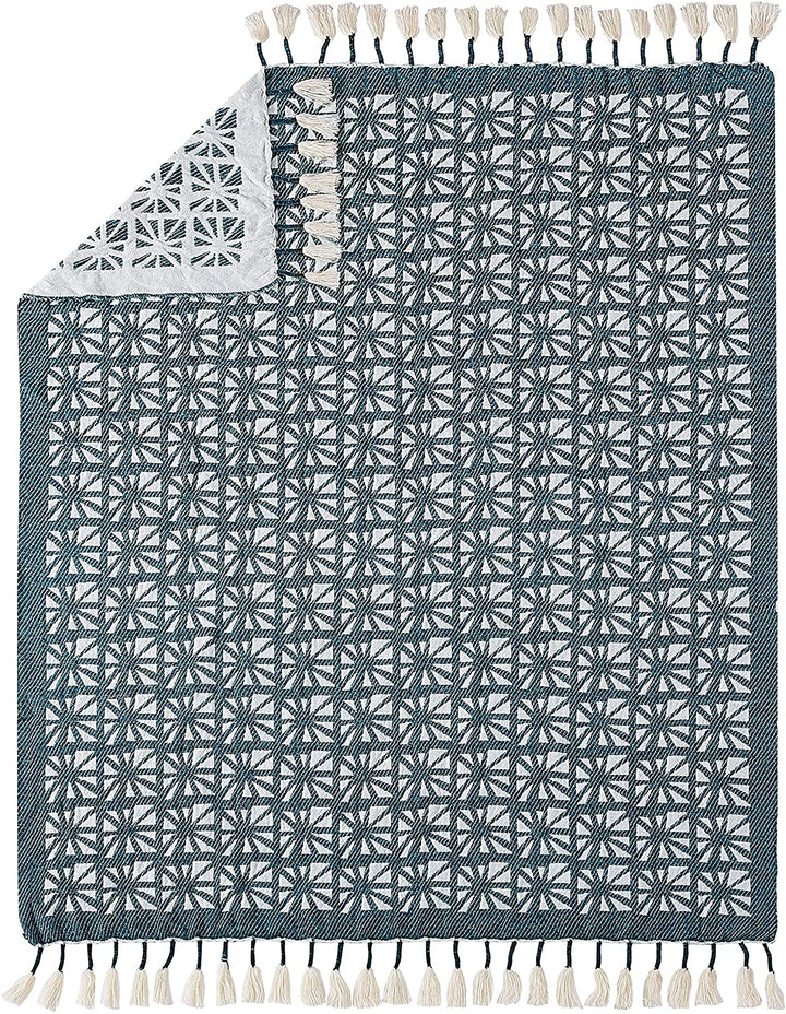 Throw Green Geometric Bohemian Eclectic Cotton Blend - Diamond Home USA