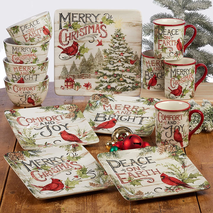 Christmas Rectangular Platter Green Color Red Floral Modern Contemporary Transitional Rectangle Ceramic 1 Piece Dishwasher Safe - Diamond Home USA