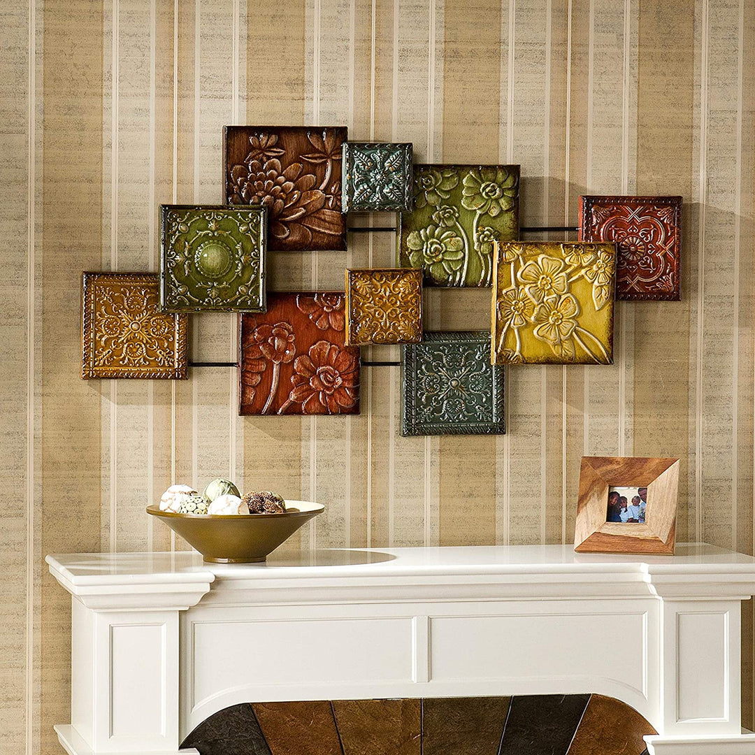 Floral Wall Sculpture Blue Brown Red Transitional