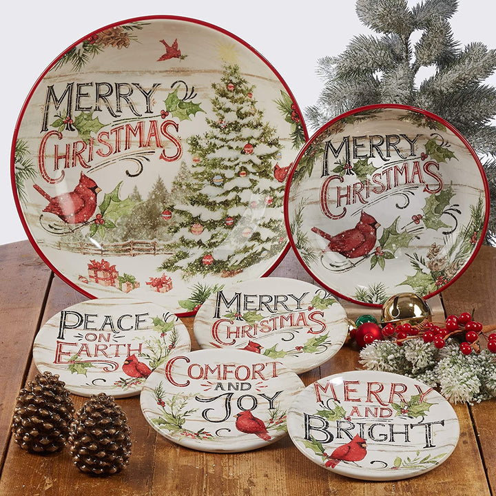 Christmas Rectangular Platter Green Color Red Floral Modern Contemporary Transitional Rectangle Ceramic 1 Piece Dishwasher Safe - Diamond Home USA