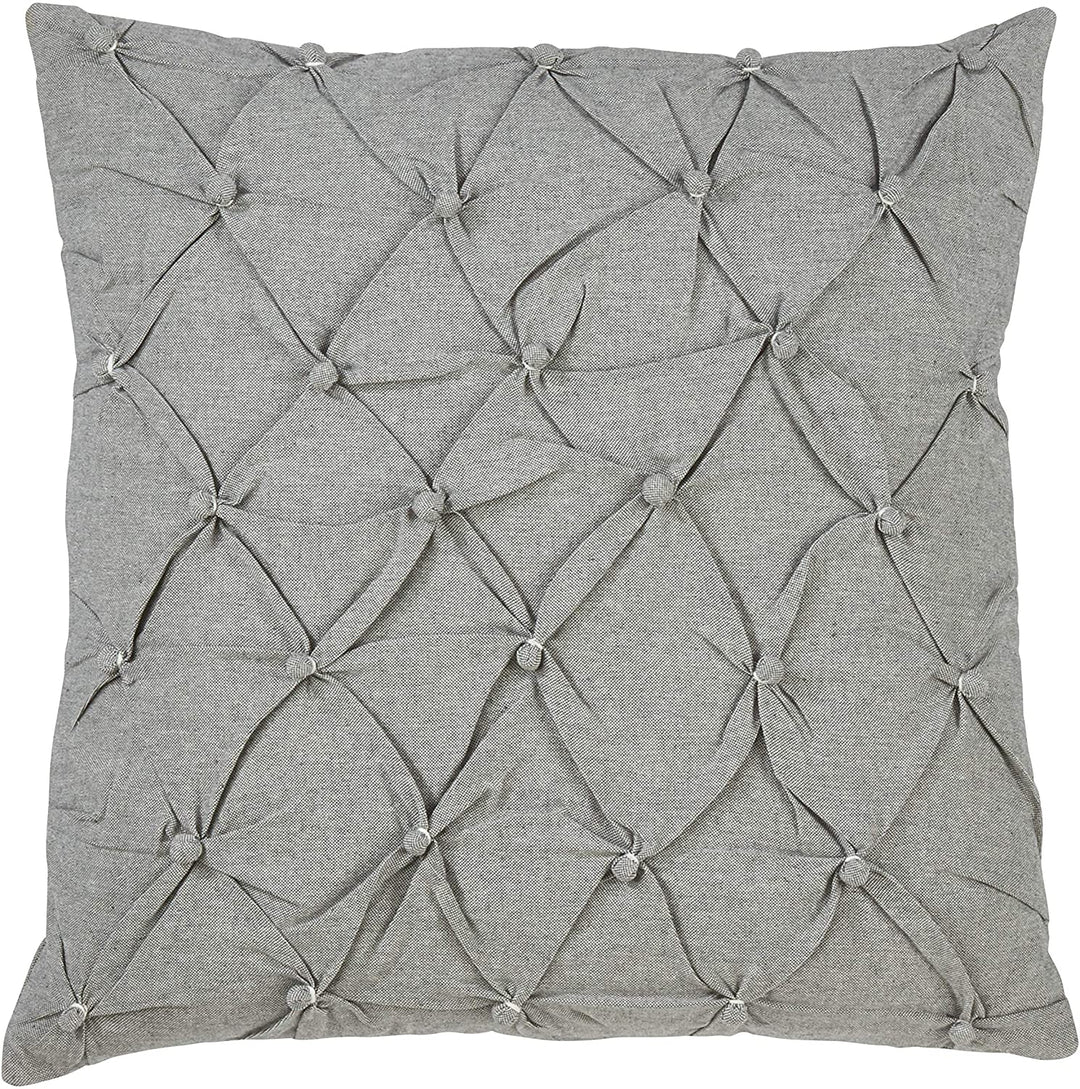 Down Filled Pintucked Button Throw Pillow Grey Textured