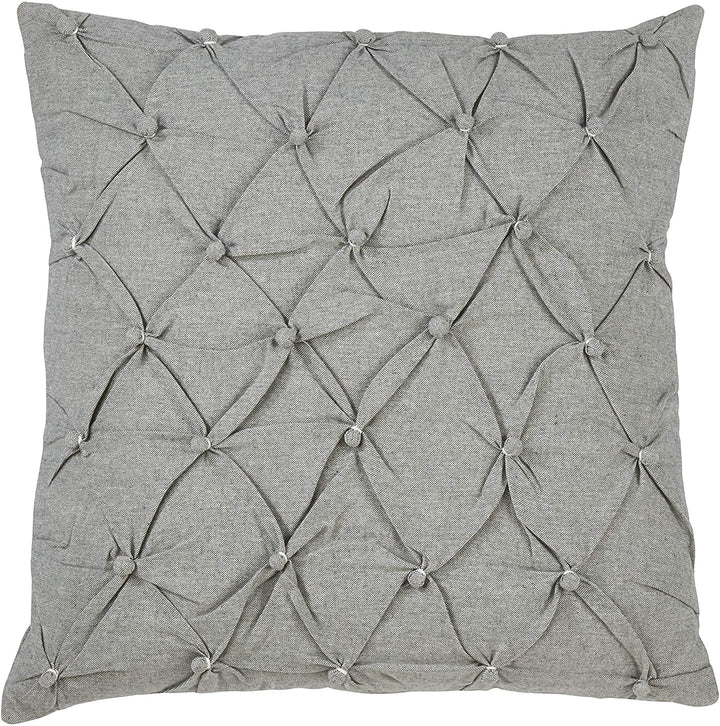 Down Filled Pintucked Button Throw Pillow Grey Textured