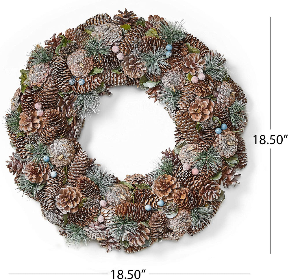 Modern 18 5" Pine Cone Glitter Artificial Christmas Wreath Natural White Un lit - Diamond Home USA