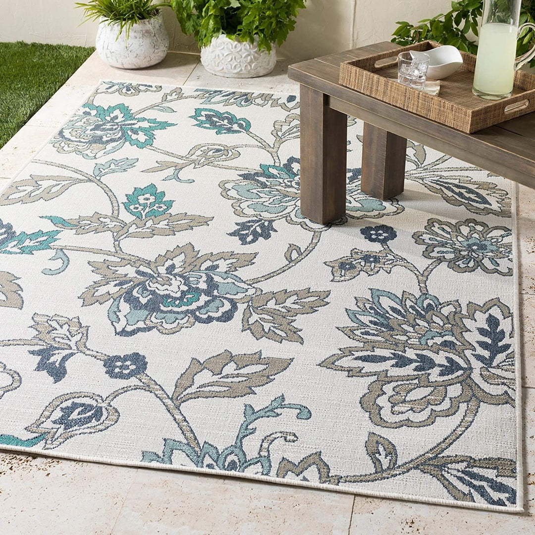 Floral Indoor/Outdoor Area Rug 7'3" Square White Botanical