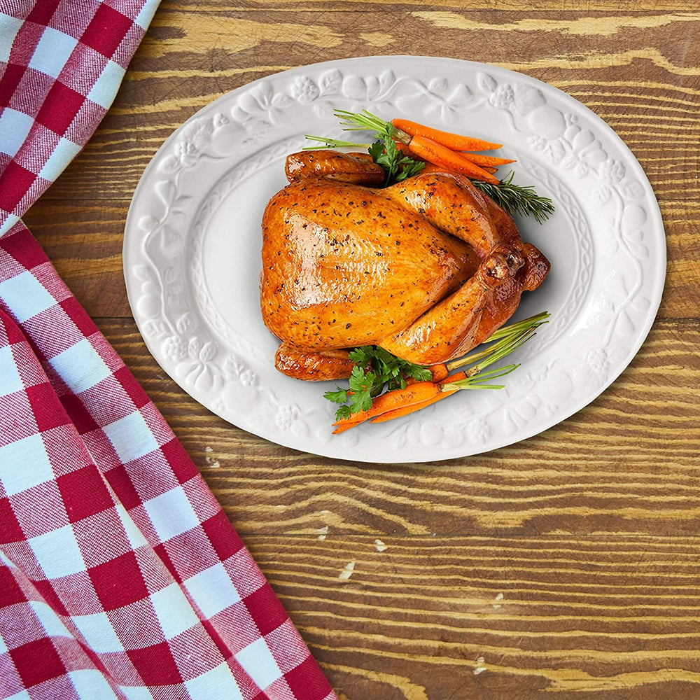 18 75 Inch Oval Platter White Country Casual Stoneware 1 Piece Dishwasher Safe - Diamond Home USA