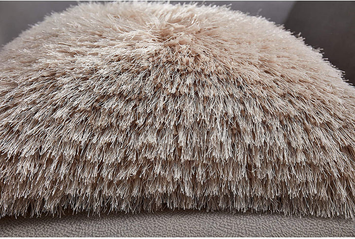 Shaggy Pillow Beige (18 X 18 ) Gold Solid Color Modern Contemporary Polyester One Removable Cover - Diamond Home USA