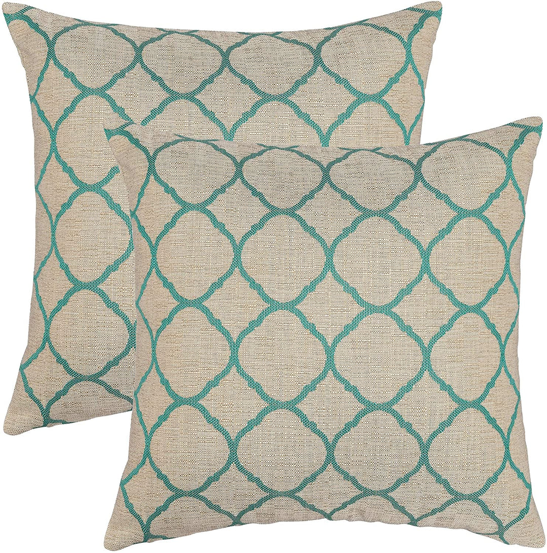 18 inch Pillow (Set 2) Green Tan Geometric Modern