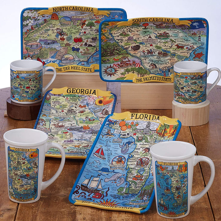 Texas Souvenir 20 Oz Jumbo Mugs (Set 6) Blue Color White Coastal Nautical Round Stoneware 6 Piece Dishwasher Safe - Diamond Home USA