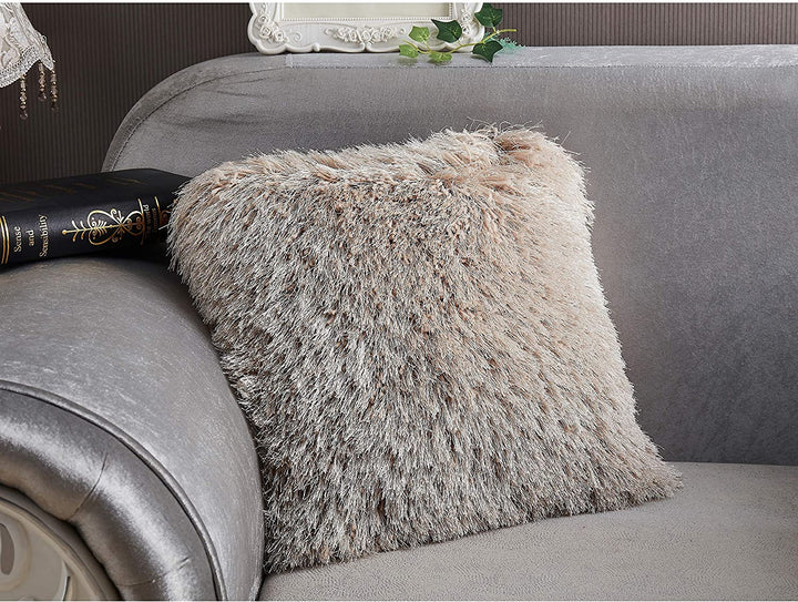 Shaggy Pillow Beige (18 X 18 ) Gold Solid Color Modern