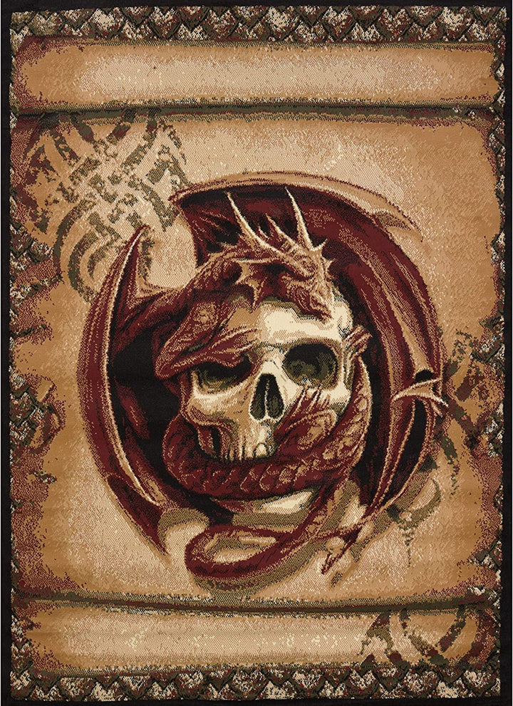 Area Rug 5'3 X 7'2 Brown Red Border Novelty Rectangle