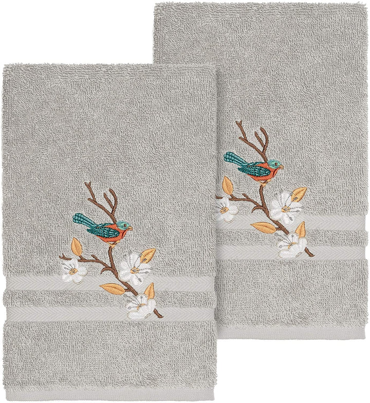 Turkish Cotton Blue Bird Embroidered Light Grey 2 Piece
