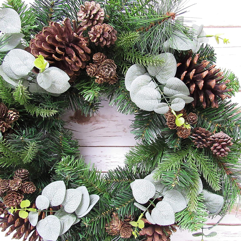 Mixed Pine Cone Eucalyptus Wreath 22in Green 22" L X W 5 5" Dp Un lit - Diamond Home USA