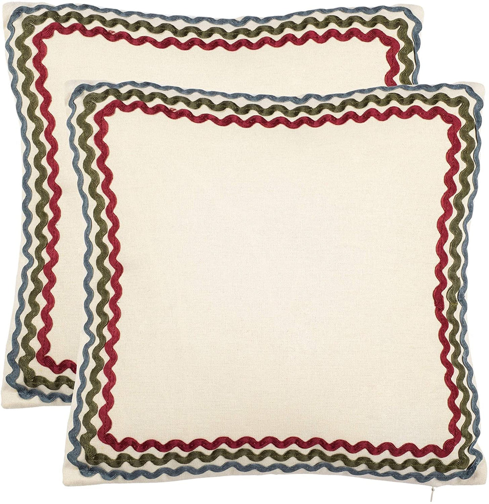 Borders 18 inch White Decorative Pillows (Set 2) Geometric Stripe Modern Contemporary Cotton Polyester Two - Diamond Home USA