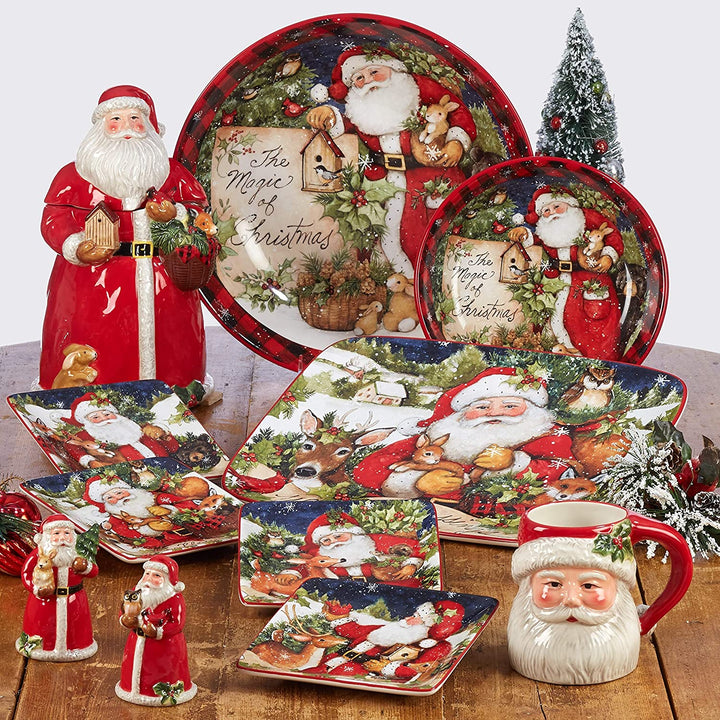 Magic Christmas Snowman 16 Oz Mugs (Set 4) Green Color Red Animal Transitional Round 4 Piece Dishwasher Safe - Diamond Home USA