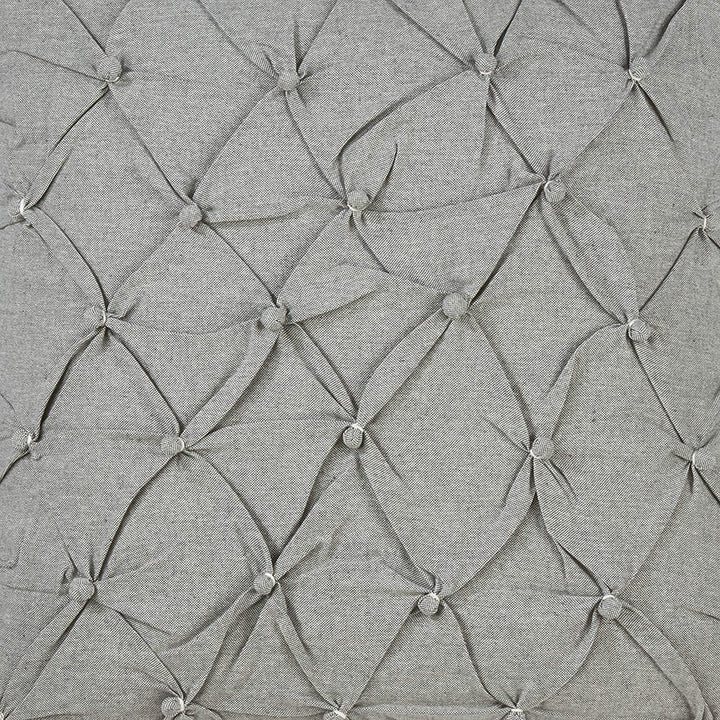 Down Filled Pintucked Button Throw Pillow Grey Textured Mid Century Modern Cotton Single Removable Cover - Diamond Home USA