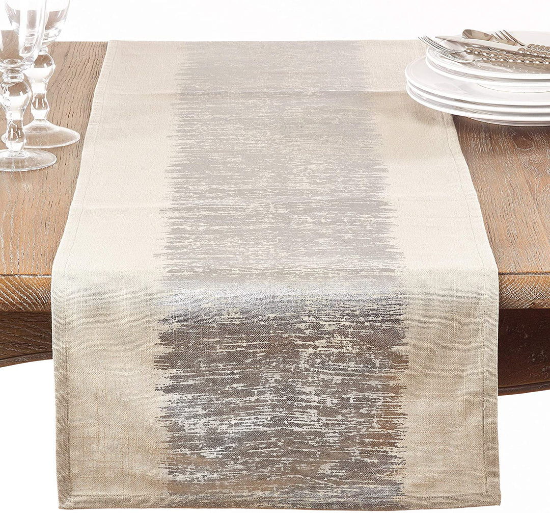 Metallic Banded Table Runner Silver Casual