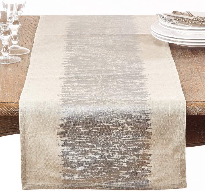Metallic Banded Table Runner Silver Casual