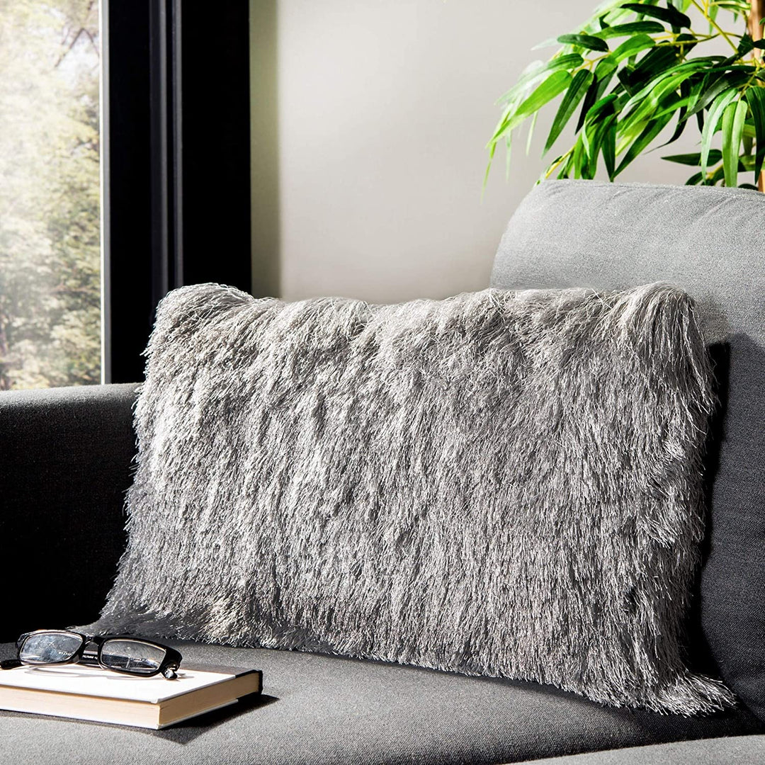 Shag Decorative Pillow Silver Silver Textured Bohemian