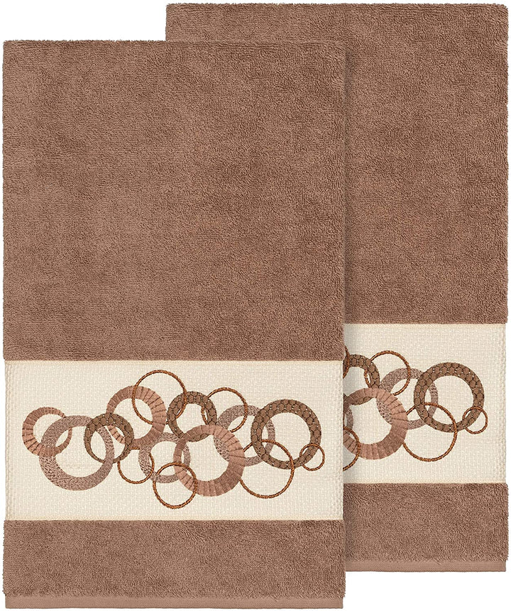 Turkish Cotton Circles Embroidered Latte Brown 2 Piece