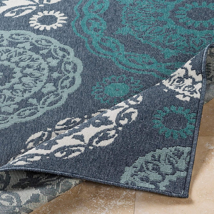 Transitional Indoor/Outdoor Area Rug Blue Medallion Rectangle Polypropylene Latex Free