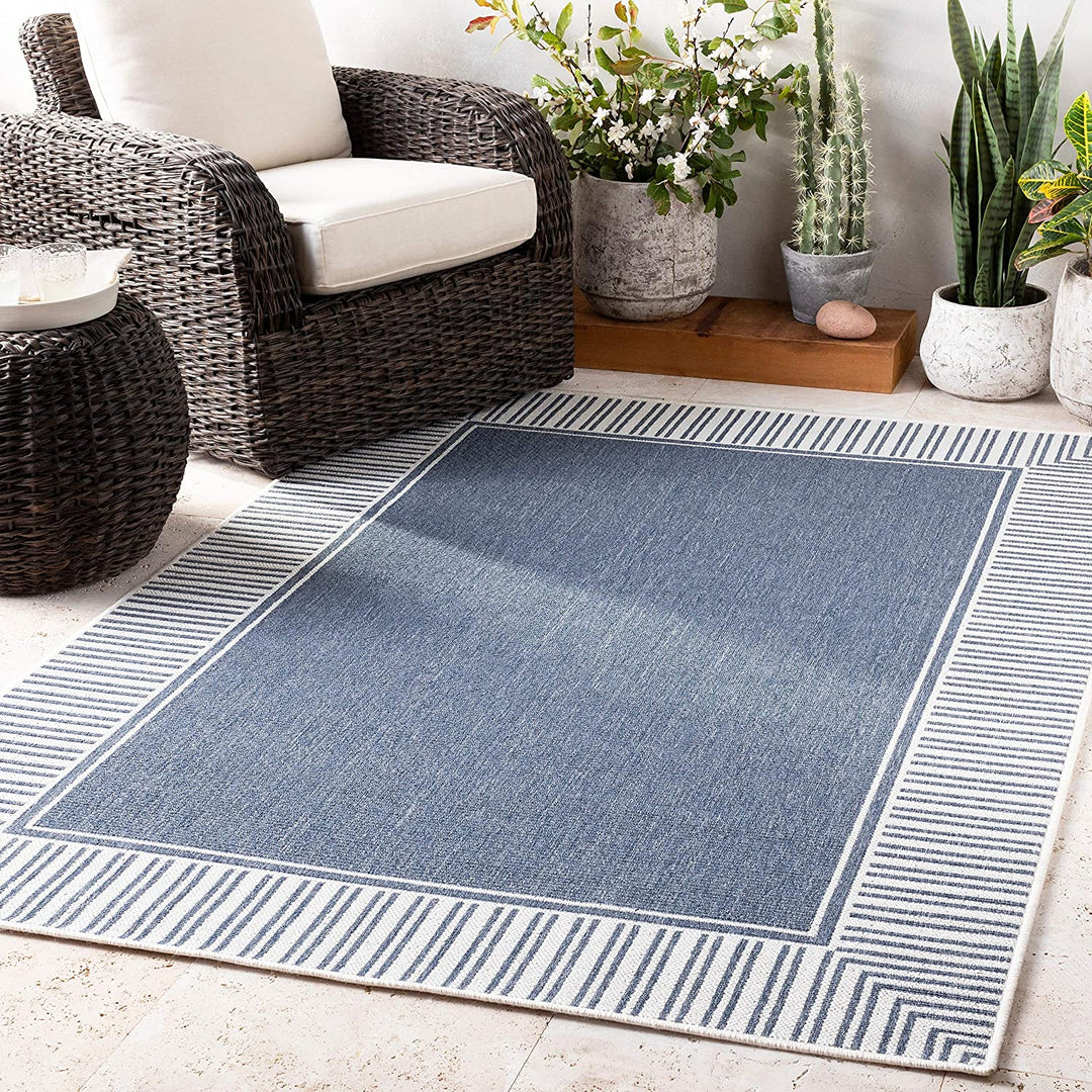 Border Indoor/Outdoor Area Rug 3'7" X 5'7" Blue White