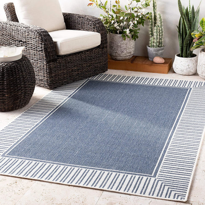 Border Indoor/Outdoor Area Rug 3'7" X 5'7" Blue White