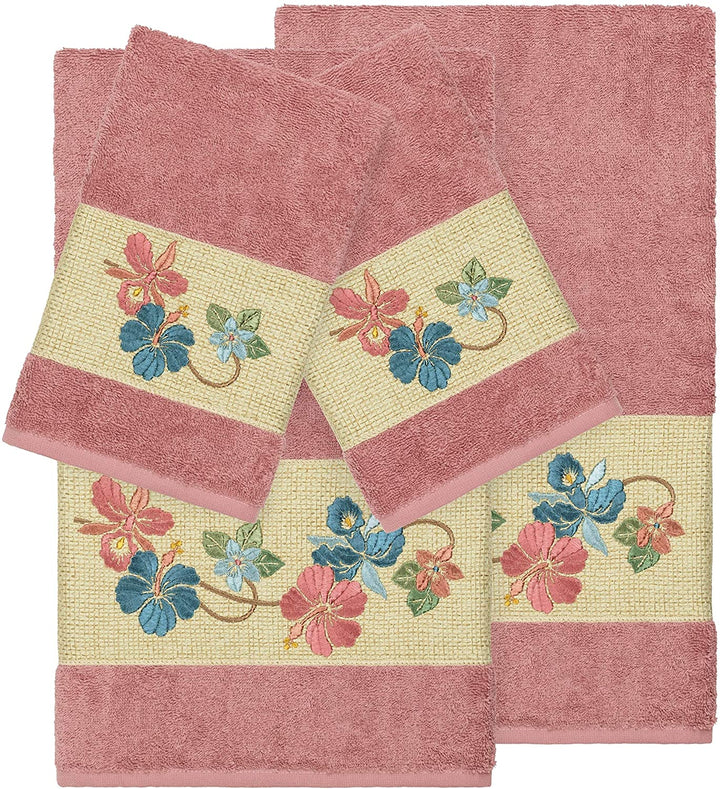 Turkish Cotton Floral Vine Embroidered Tea Rose 4 Piece