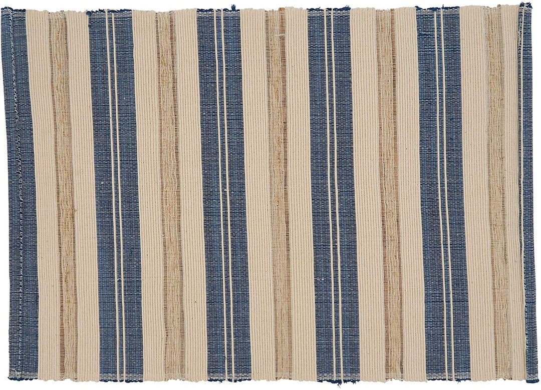 MISC Striped Design Placemats (Set 4) Blue Oblong Synthetic Fiber