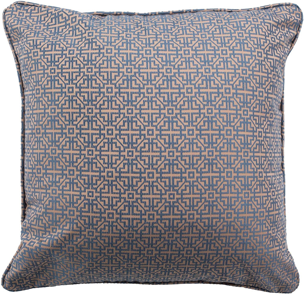 20" Pillow Blue Tan Medallion Modern Contemporary Cotton