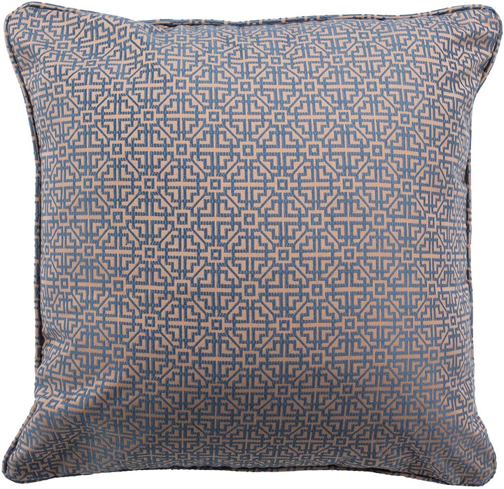 20" Pillow Blue Tan Medallion Modern Contemporary Cotton