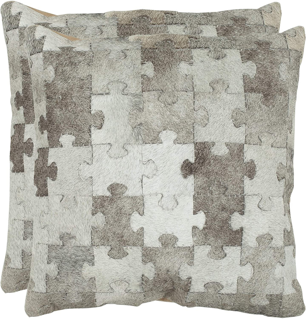 Cowhide Mason Puzzle 22 inch /Grey Decorative Pillow (Set 2) Color Animal Geometric Mid Century Modern Contemporary Suede Two Pillows - Diamond Home USA