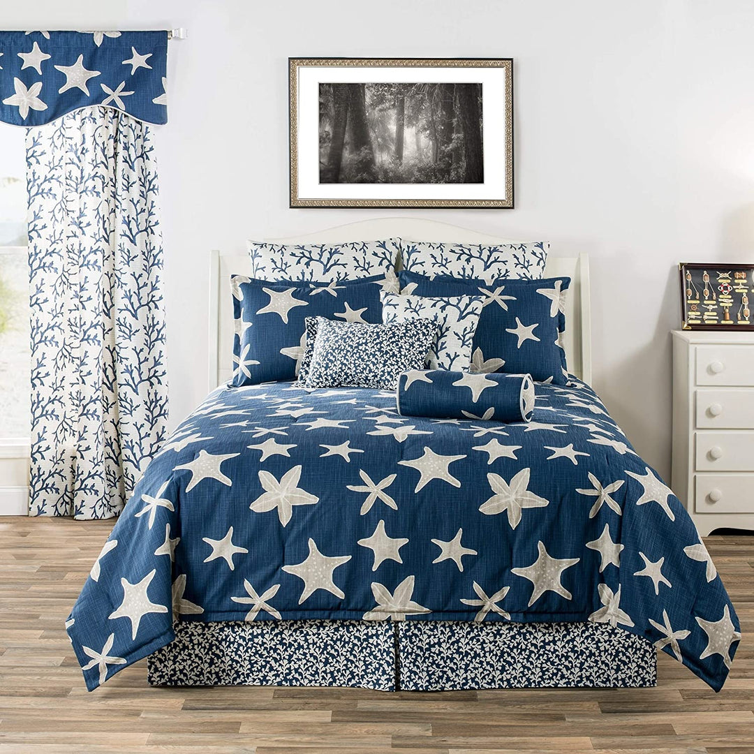 Palm Beach Shaped Valance Blue Coastal 100% Cotton