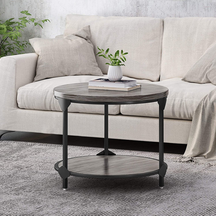 Modern Industrial Round Coffee Table Black Grey Contemporary